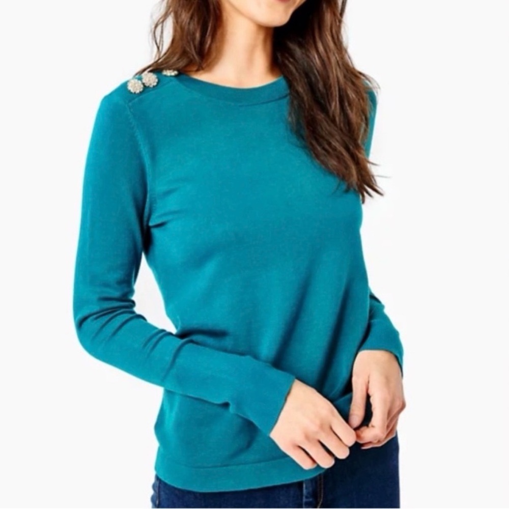 LILLY PULITZER Morgen Pullover Sweater, Teal, embellished, women’s size small